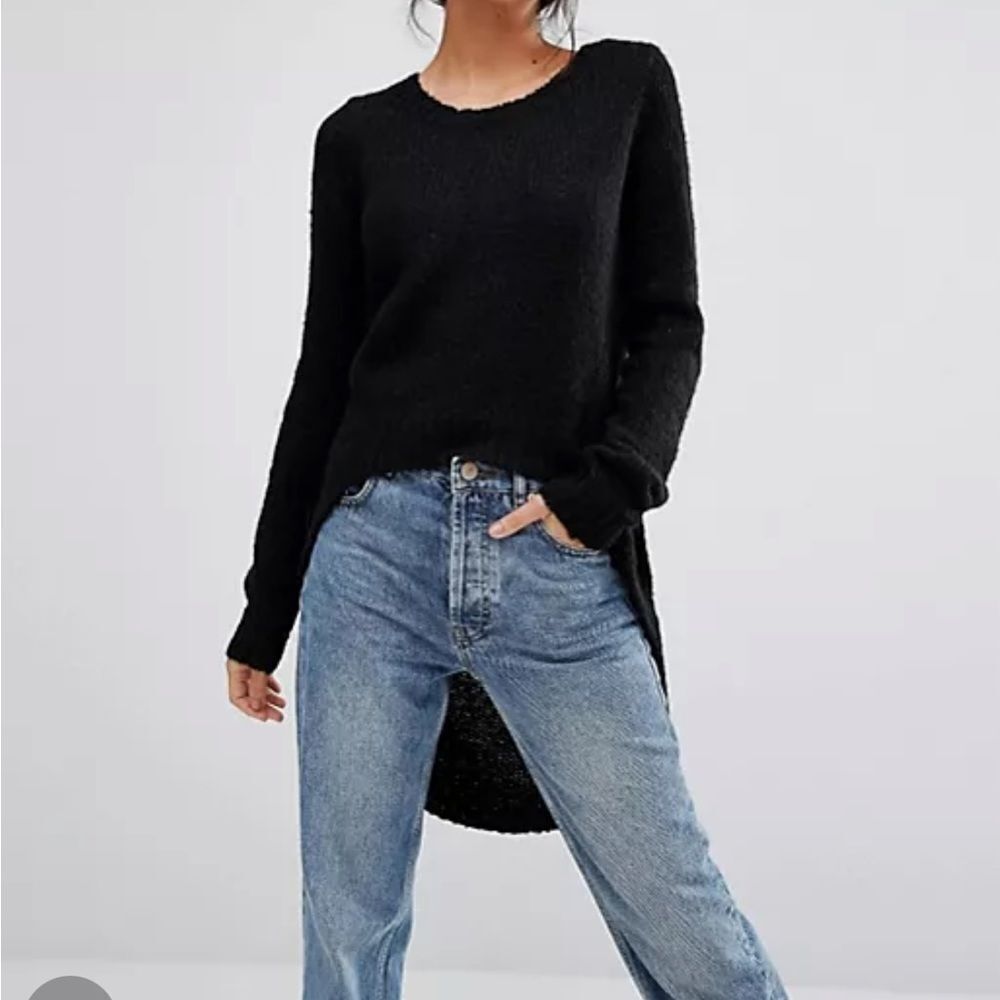 LUNA Slim Fit Low High Black Knit Sweater sz S